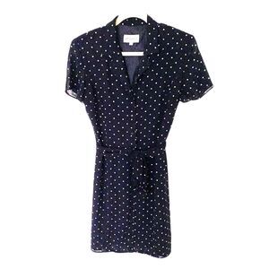 Vintage Studio I Blue Polka Dot Short Sleeve Belted Lined Mini Dress Sz 8